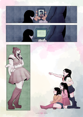 Digital comic page representing Sayaka Maizono from Danganronpa falling in love with being an idol.